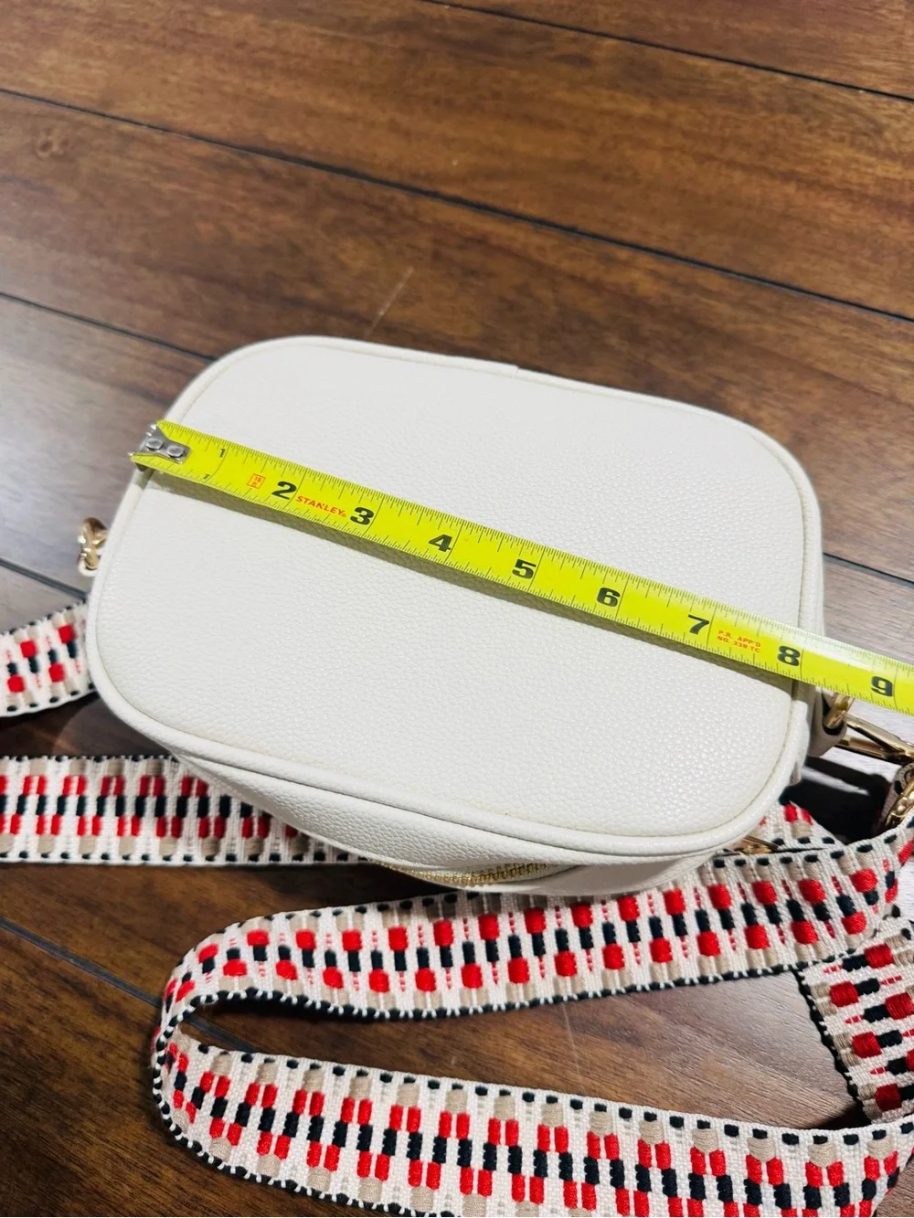 Cream Crossbody Bag with Removable Patterned Strap